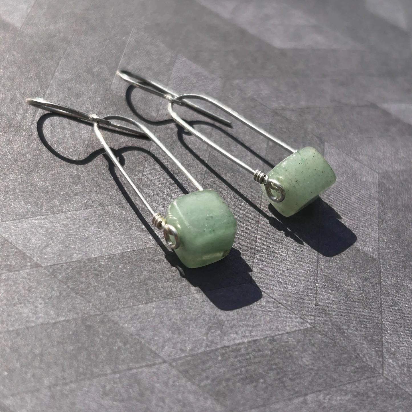 handmade sterling silver equestrian inspired earrings with aventurine cube gemstones carrie foscato design USA