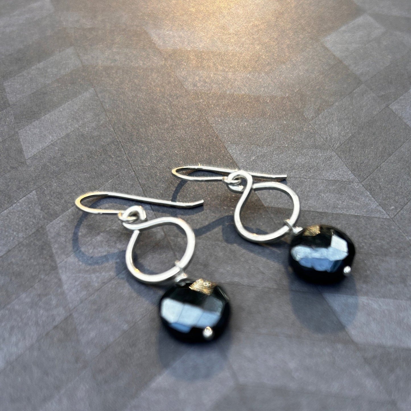 Sterling Silver Figure-8 earrings featuring Midnight Faceted Spinel Gemstone