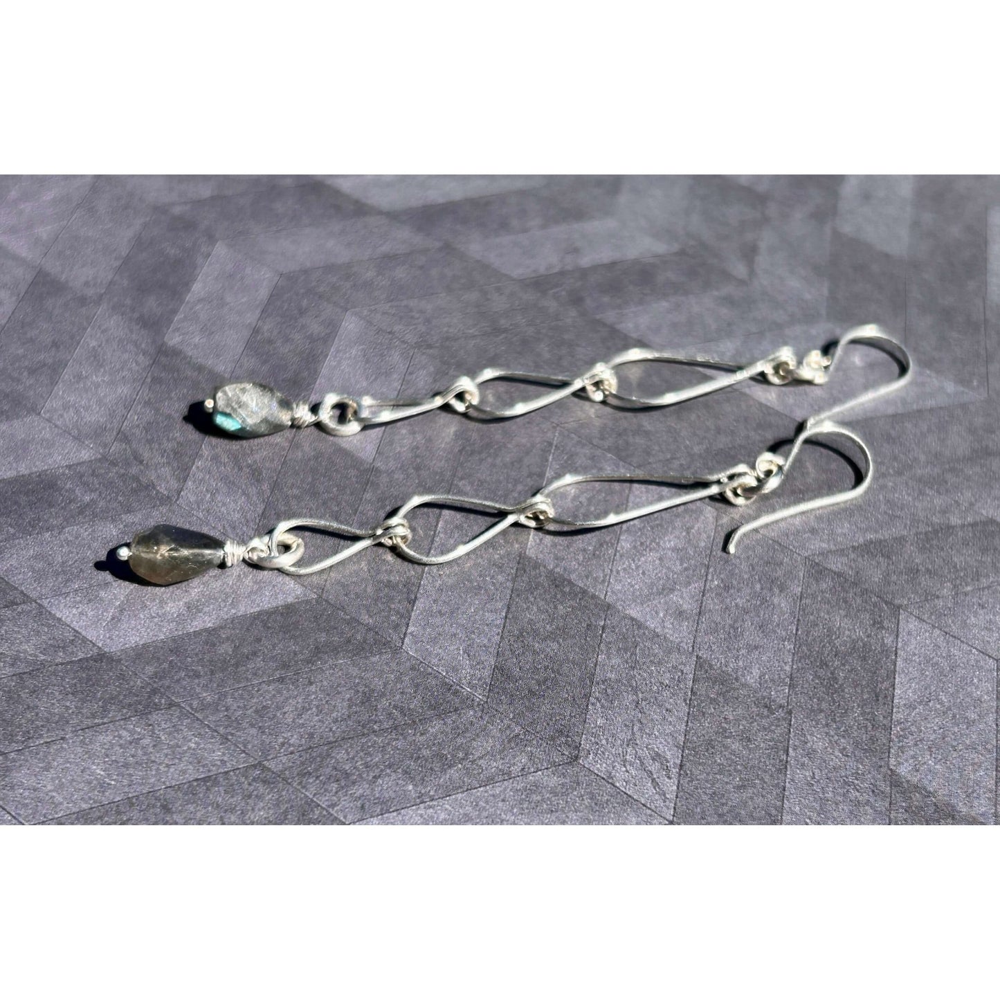 Sterling Silver Triple Teardrop Earrings with Labradorite teardrop gemstone