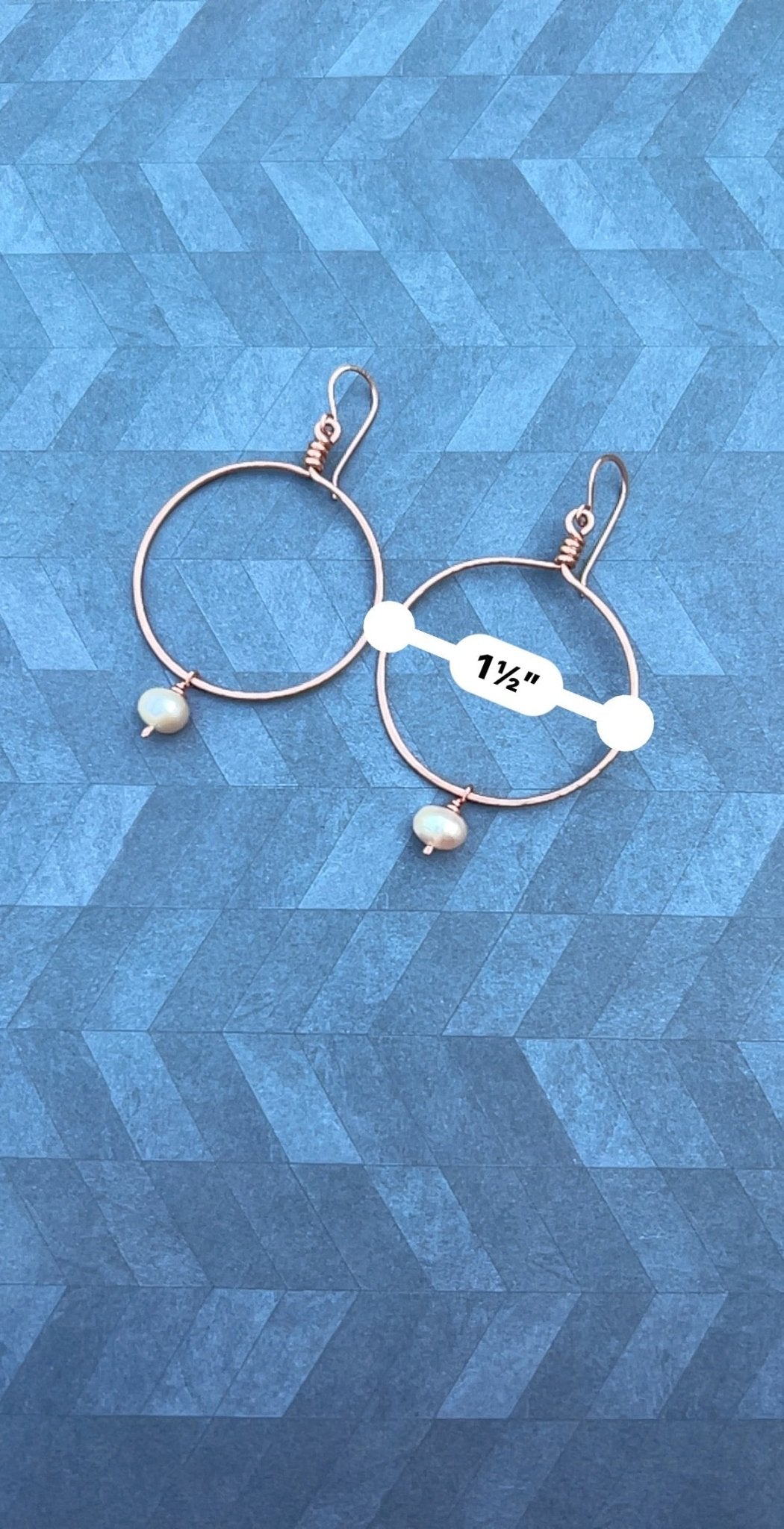 Wire wrapped Copper Hoop Earrings with Pearl Drop