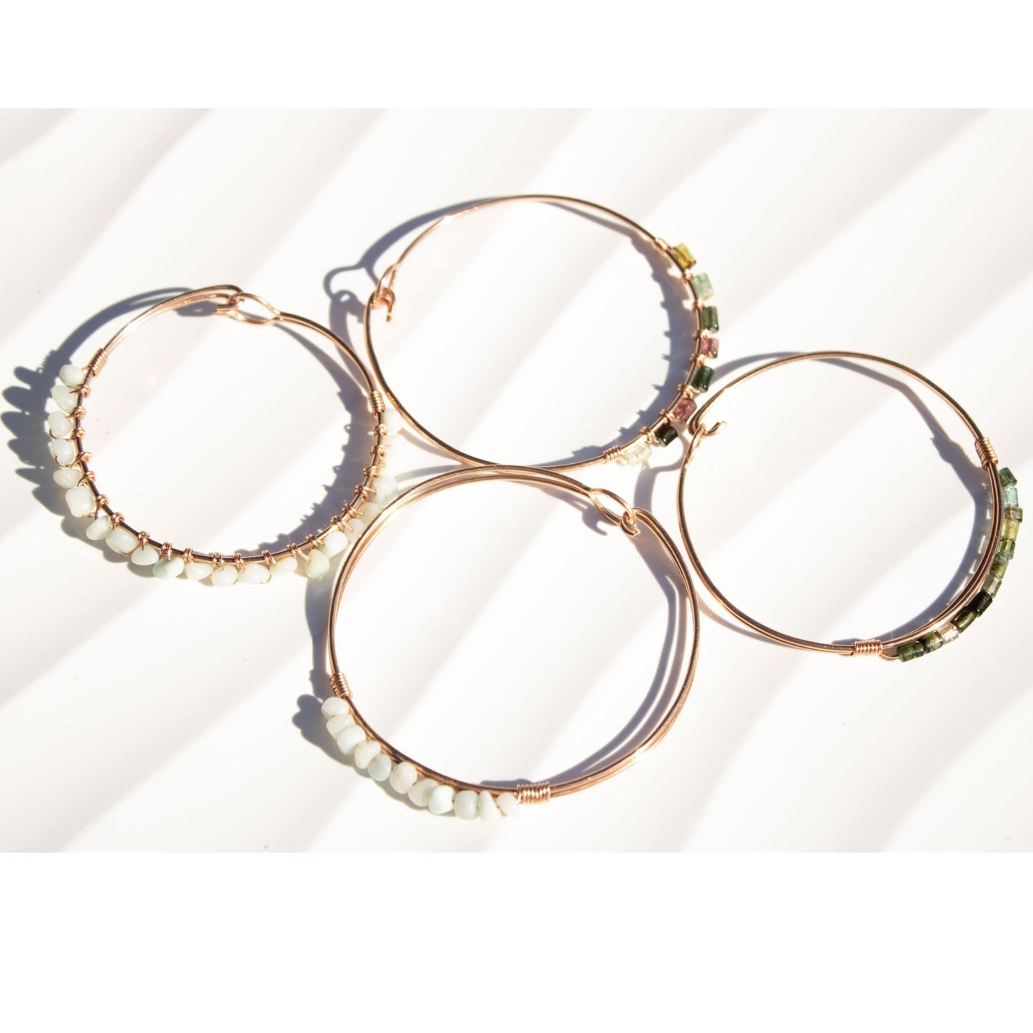 copper bangle bracelet with tourmaline tube beads handmade in USA carrie foscato design