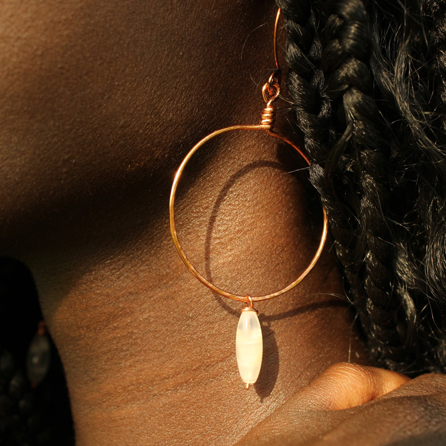 Custom copper hoop earrings with bead of choice handmade in USA carrie foscato design