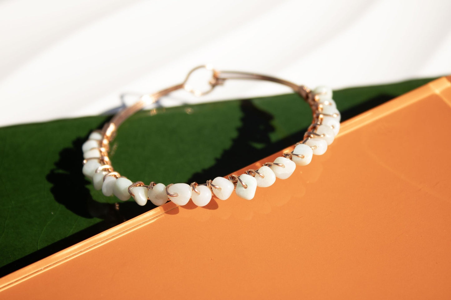 copper bangle bracelet with amazonite pebble beads handmade in USA carrie foscato design