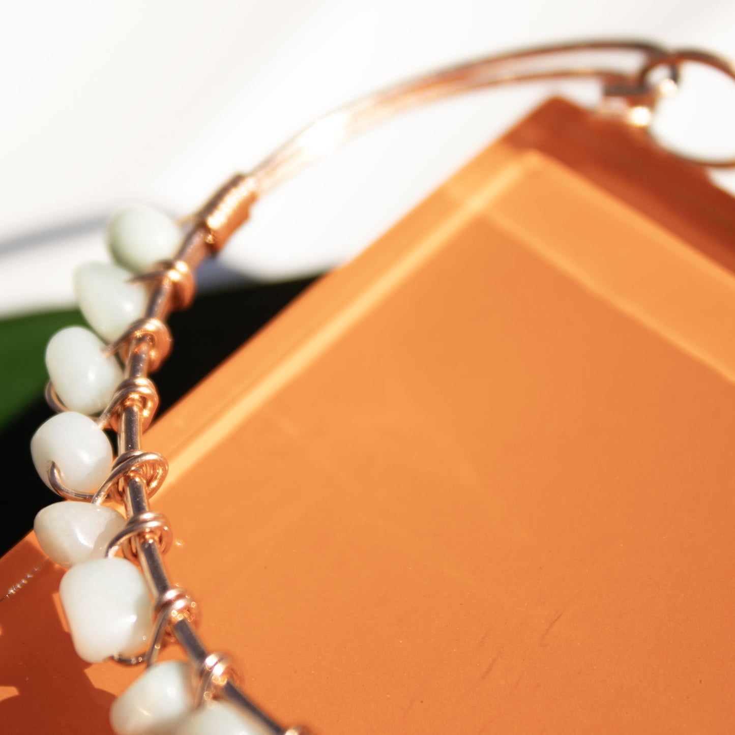 copper bangle bracelet with amazonite pebble beads handmade in USA carrie foscato design