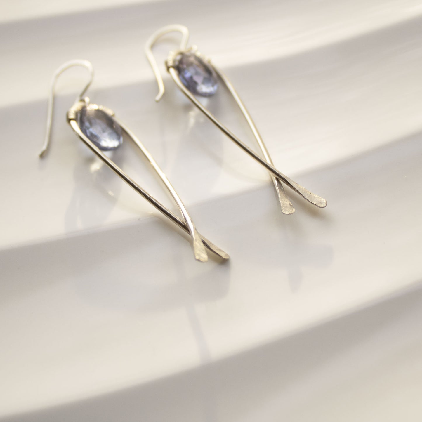Briolette Fish Earrings in Sterling Silver with Blue Music Topaz