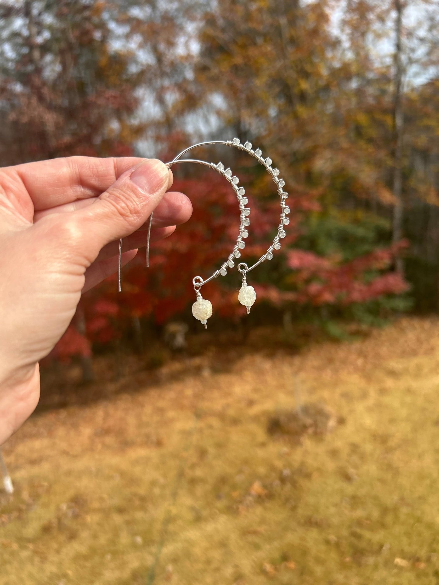 Sterling Silver Hoops with Faceted Aquamarine Stones – One-of-a-Kind Handmade Jewelry