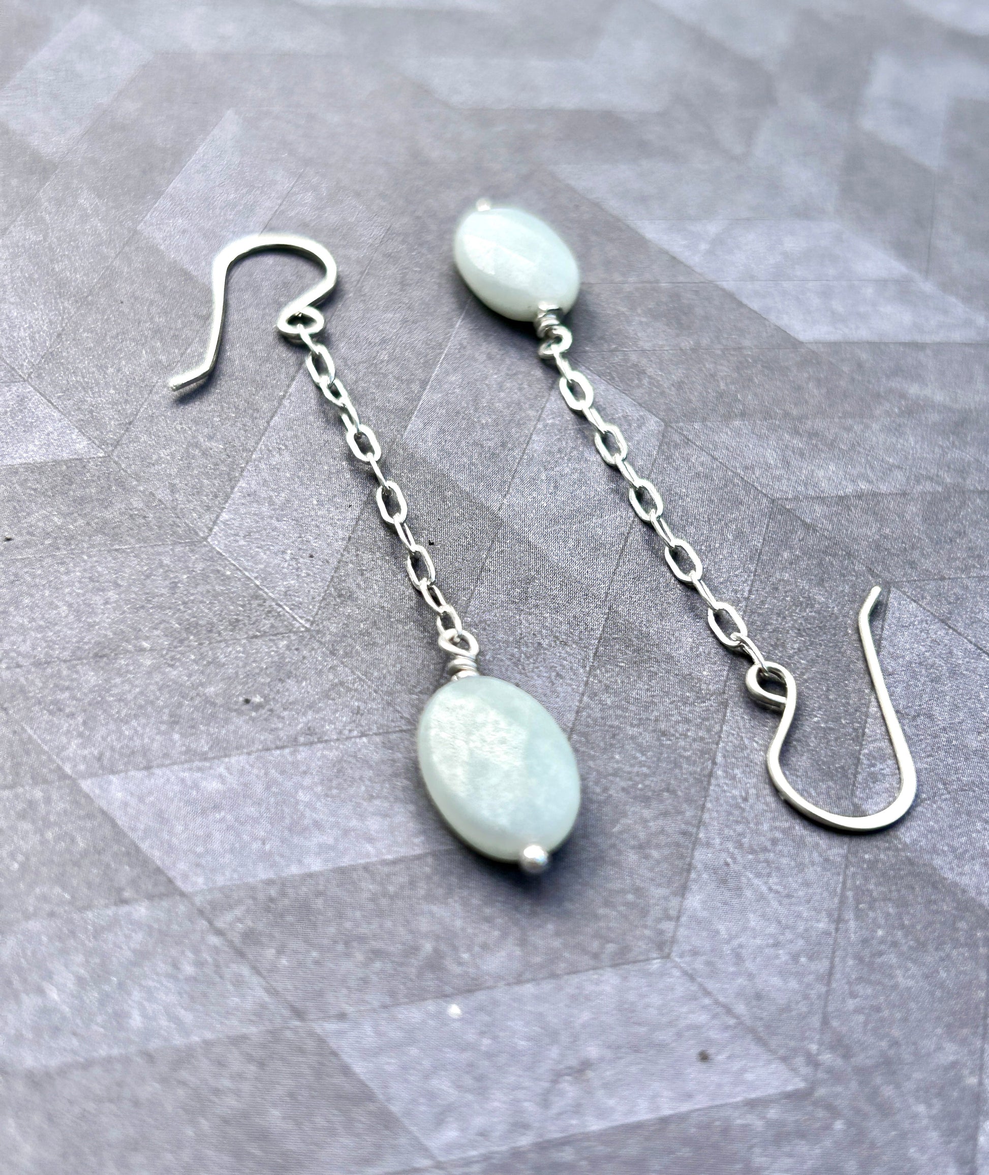 Aquamarine Sterling silver chain dangle earrings side view