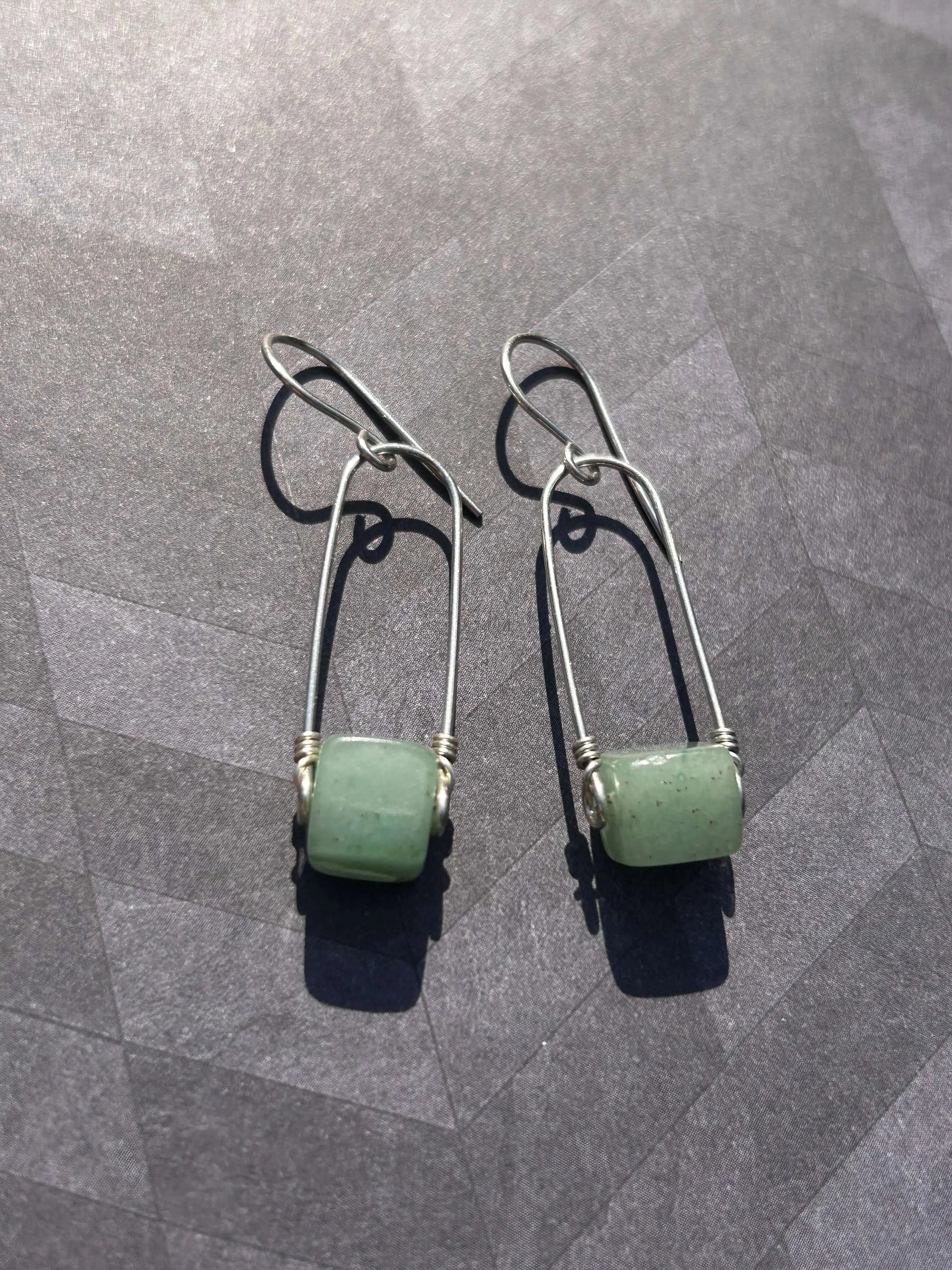 aventurine stirrup sterling silver drop earrings