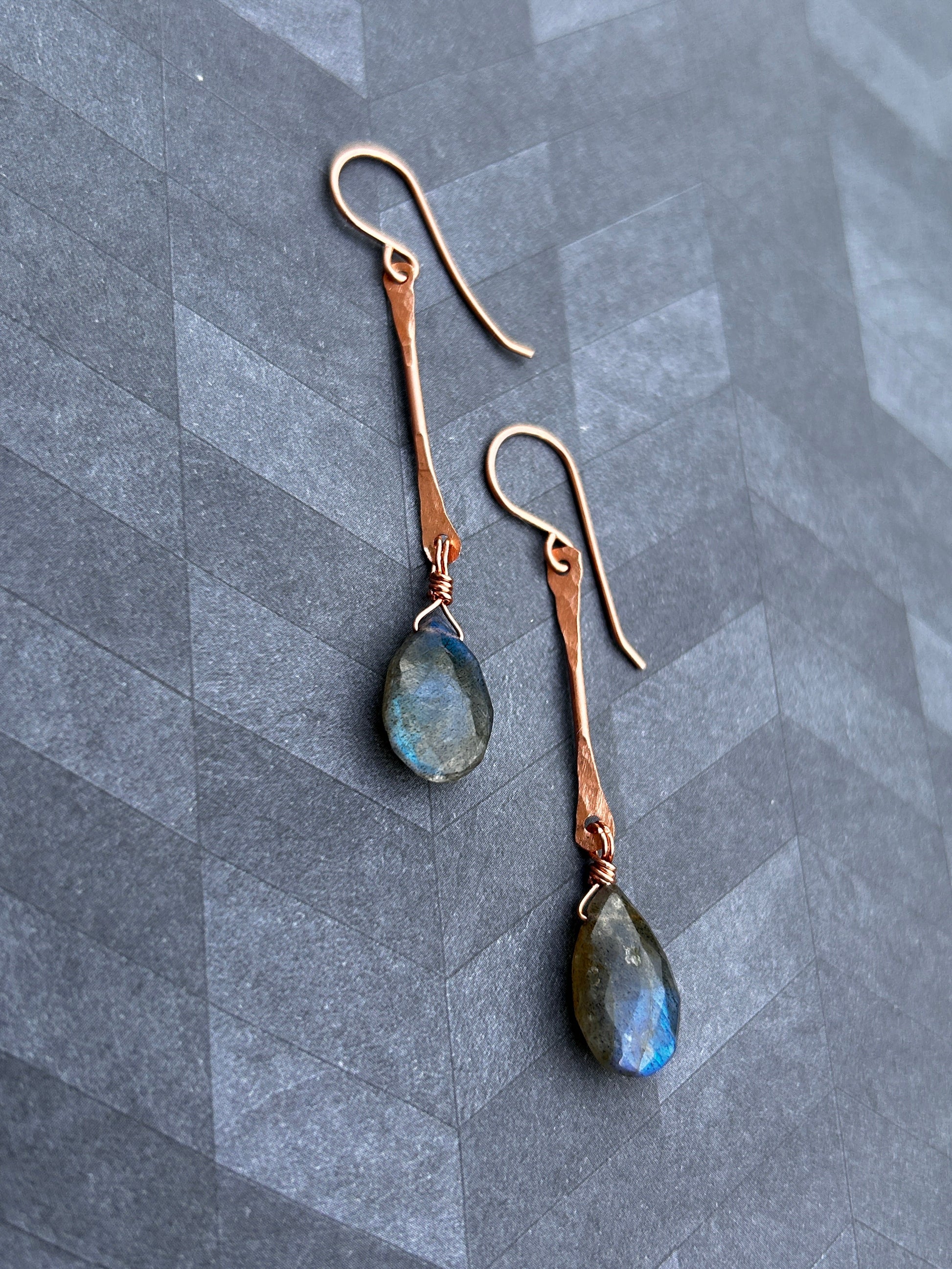 Copper Bar Link Earrings with Labradorite