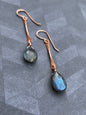 Copper Bar Link Earrings with Labradorite