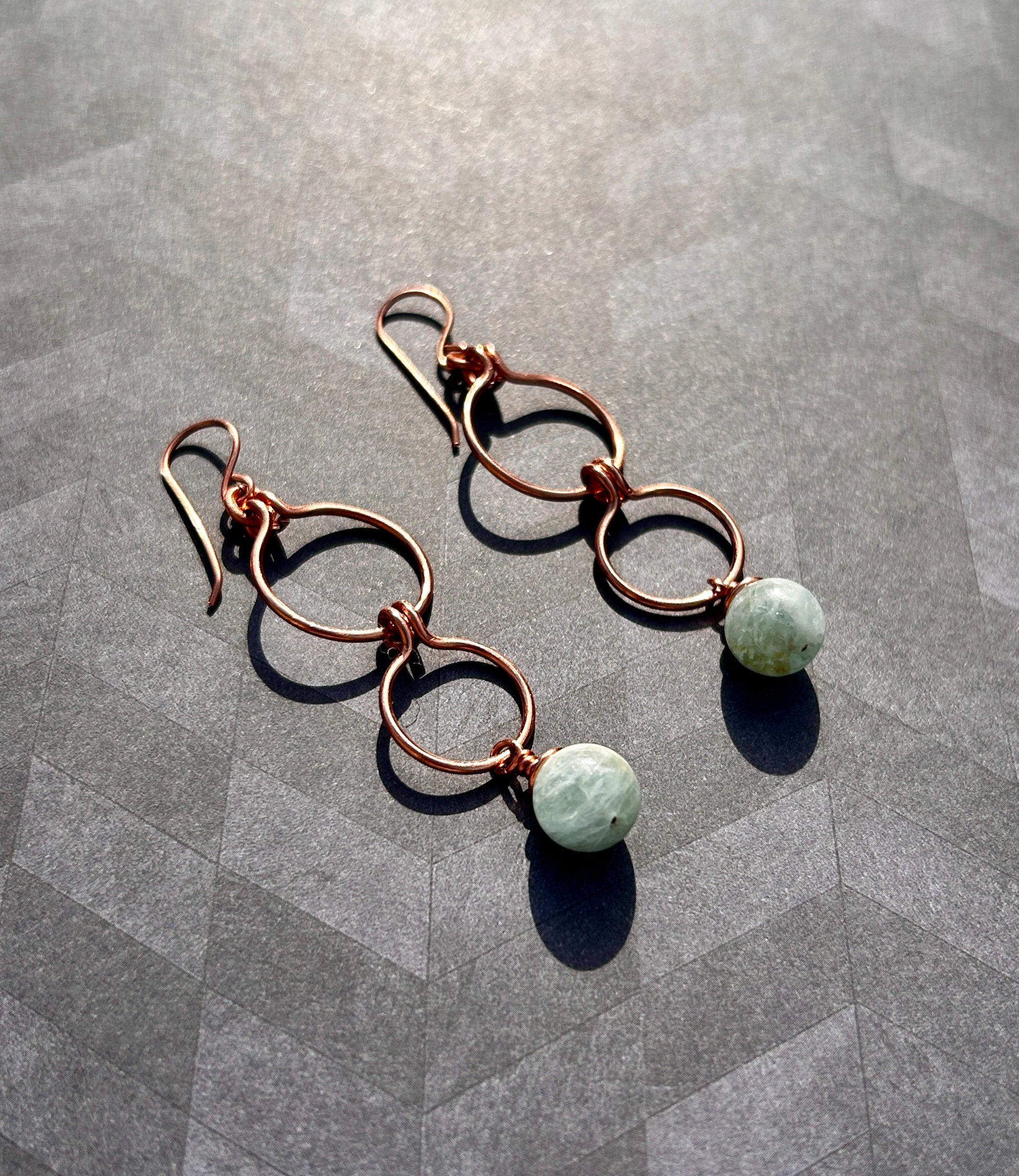 Copper Hoop Dangles featuring 10mm Aquamarine gemstones