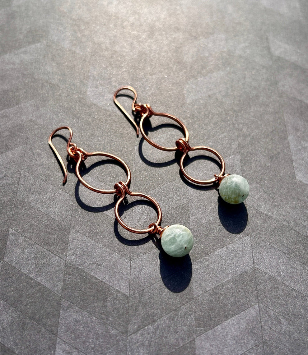 Copper Hoop Dangles featuring 10mm Aquamarine gemstones – Carrie ...