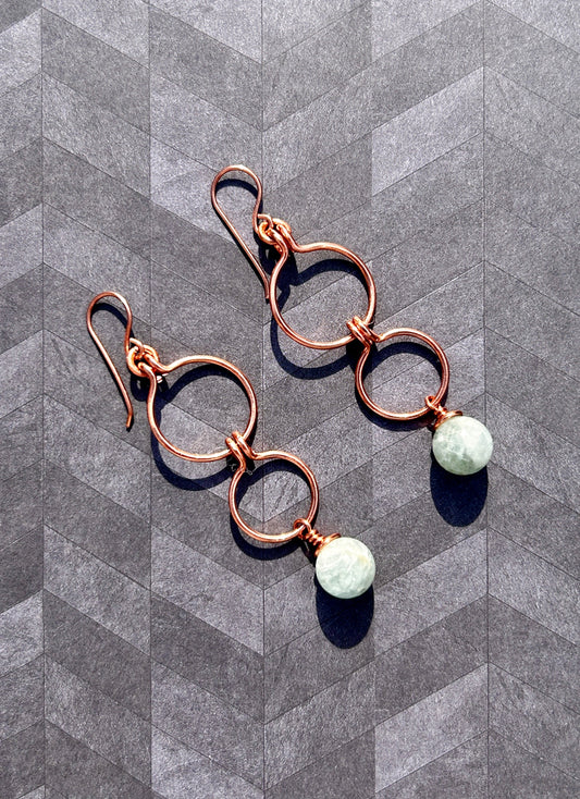 Copper Hoop Dangles featuring 10mm Aquamarine gemstones