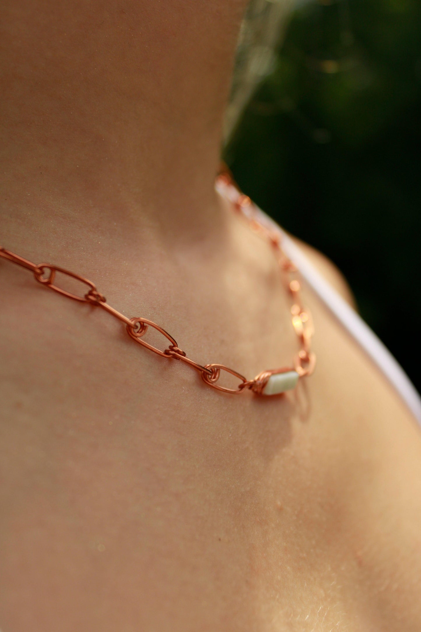 Copper Paperclip Chain Necklace with Amazonite gemstone