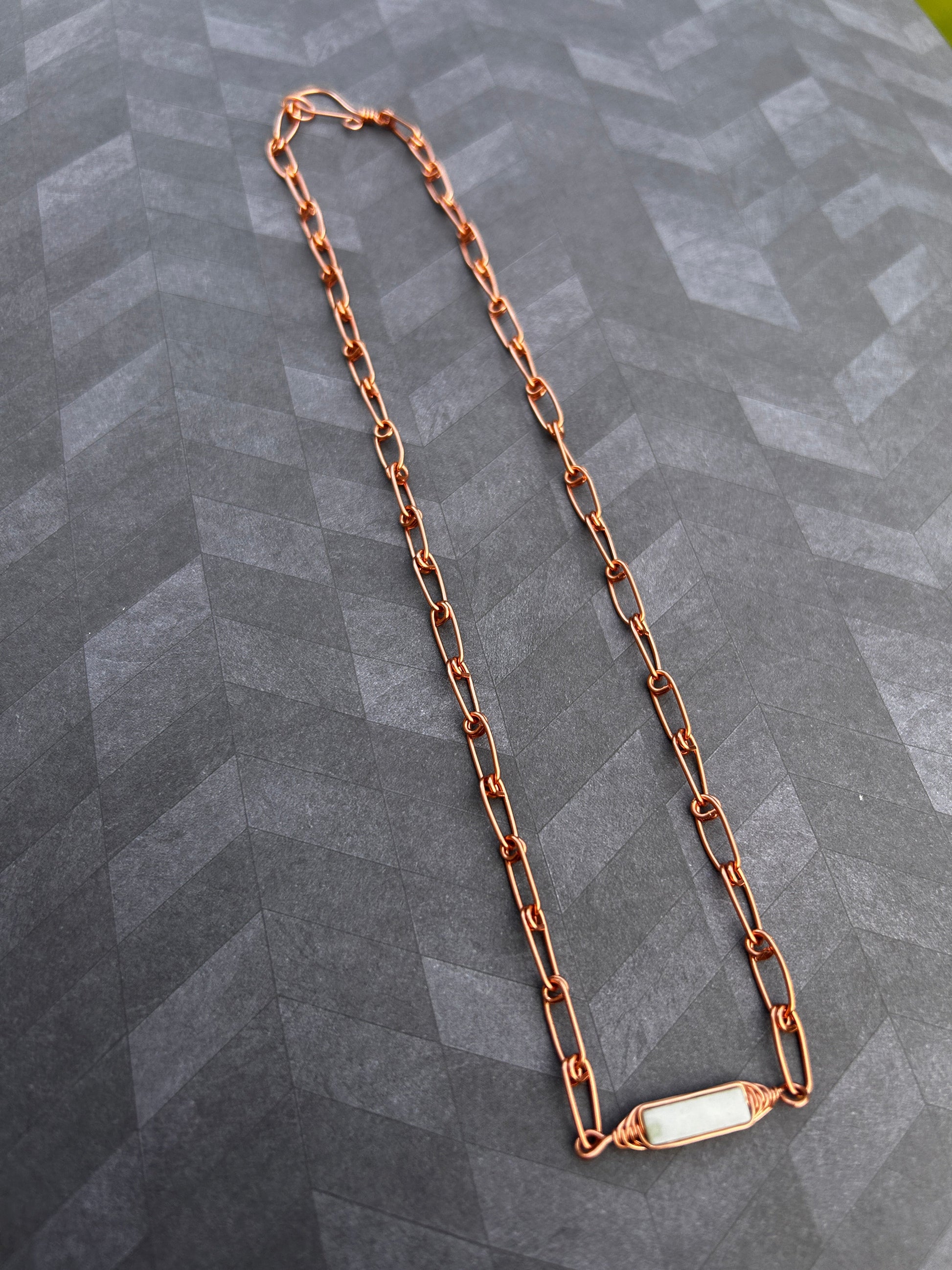 Copper Paperclip Chain Necklace with Amazonite gemstone