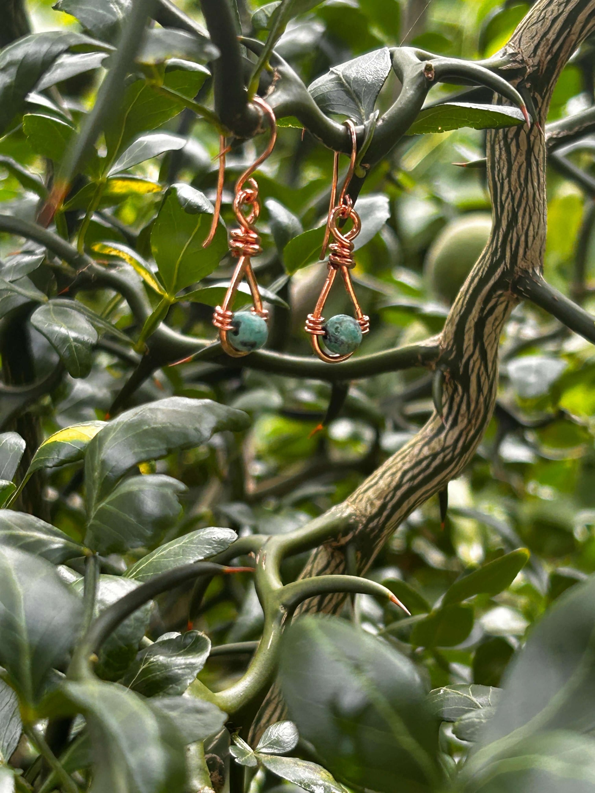 Copper & Turquoise Wire Wrapped Earrings