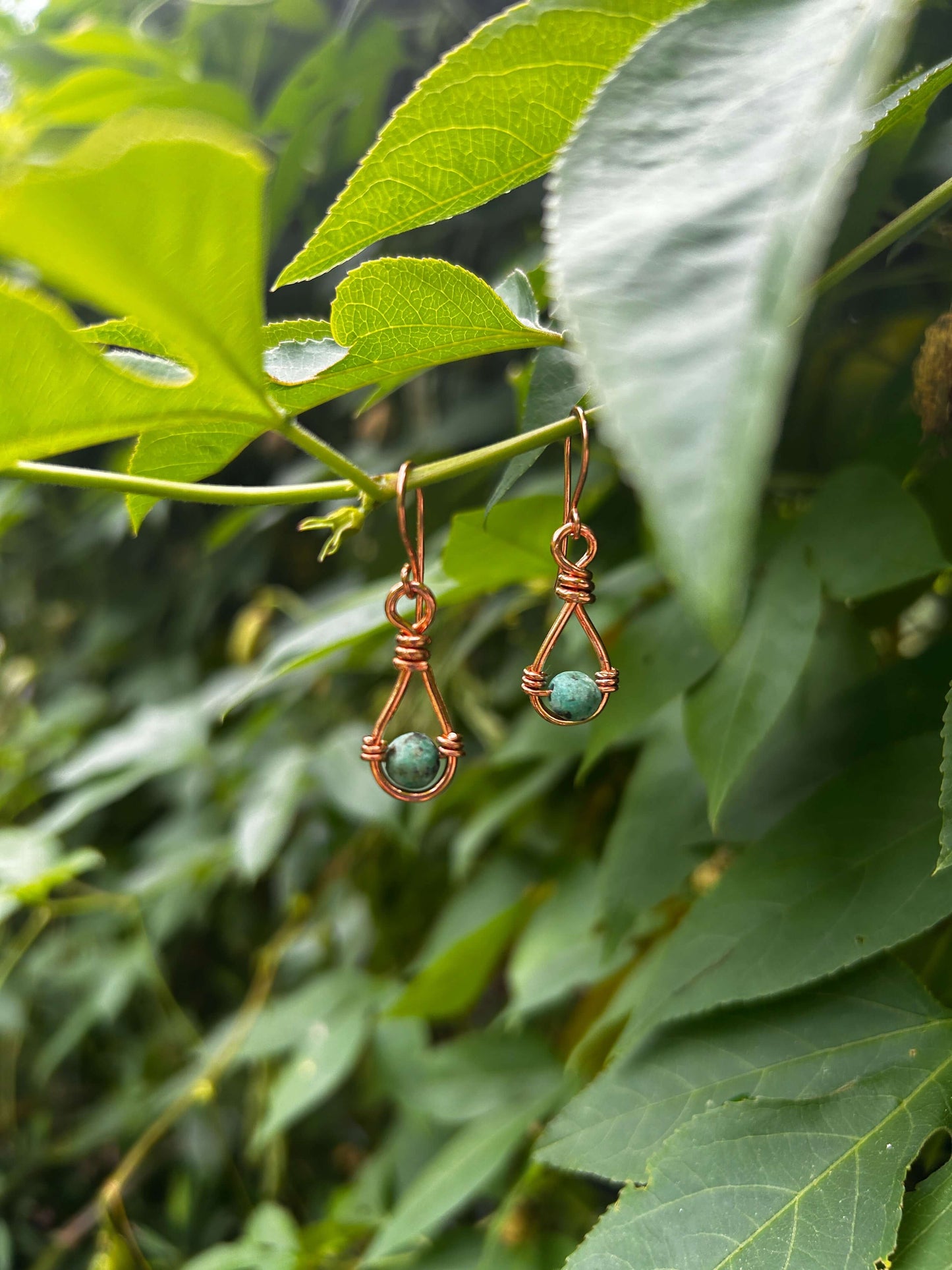 Copper & Turquoise Wire Wrapped Earrings