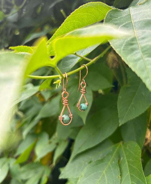 Copper & Turquoise Wire Wrapped Earrings