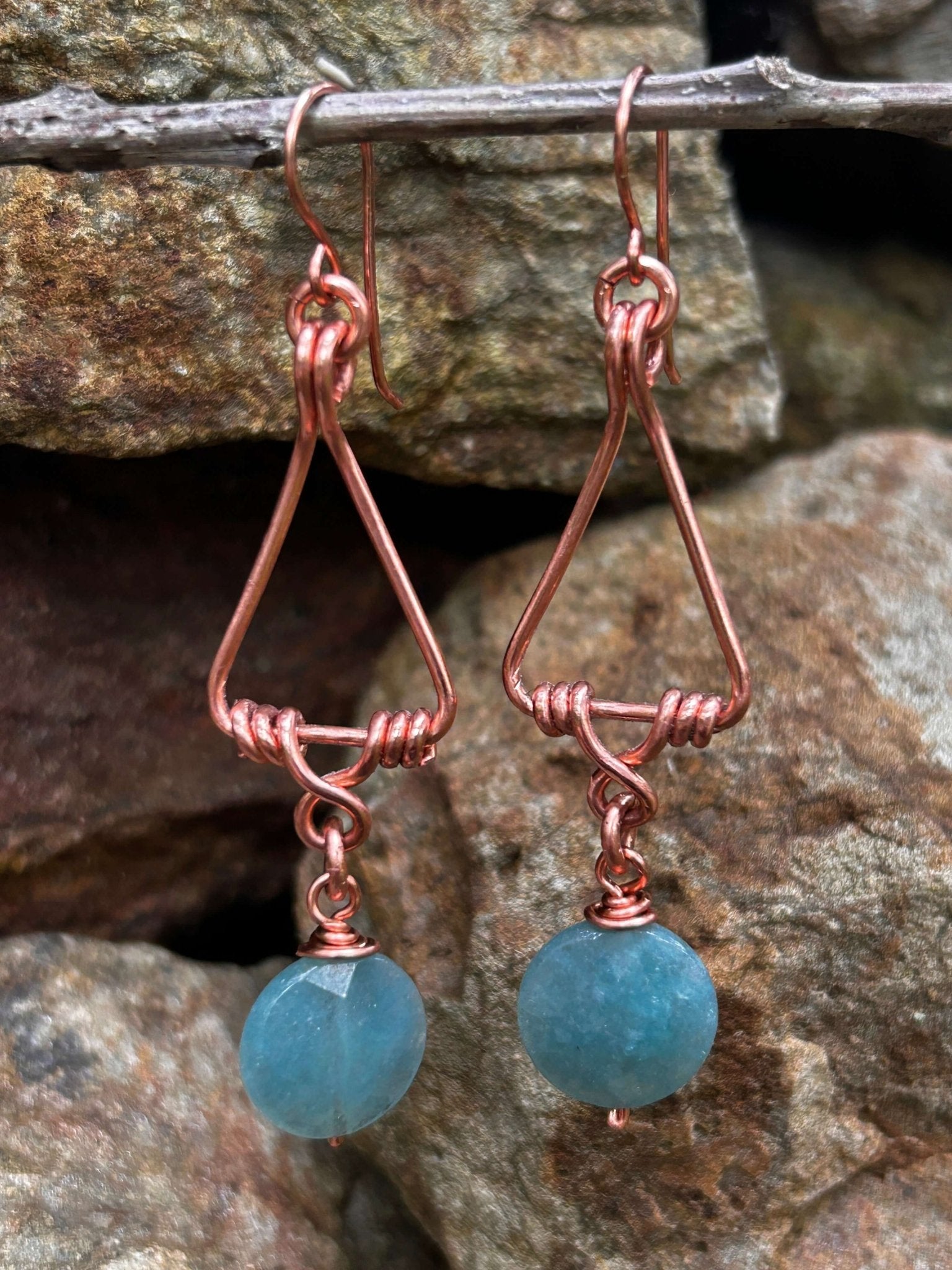 Copper Wire-wrapped Blue Quartz Earrings