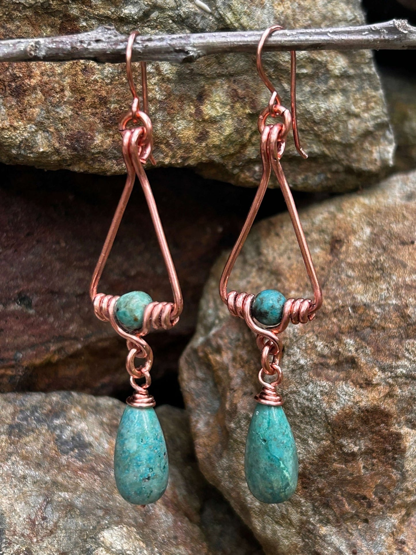 Copper Wire-wrapped Turquoise Earrings