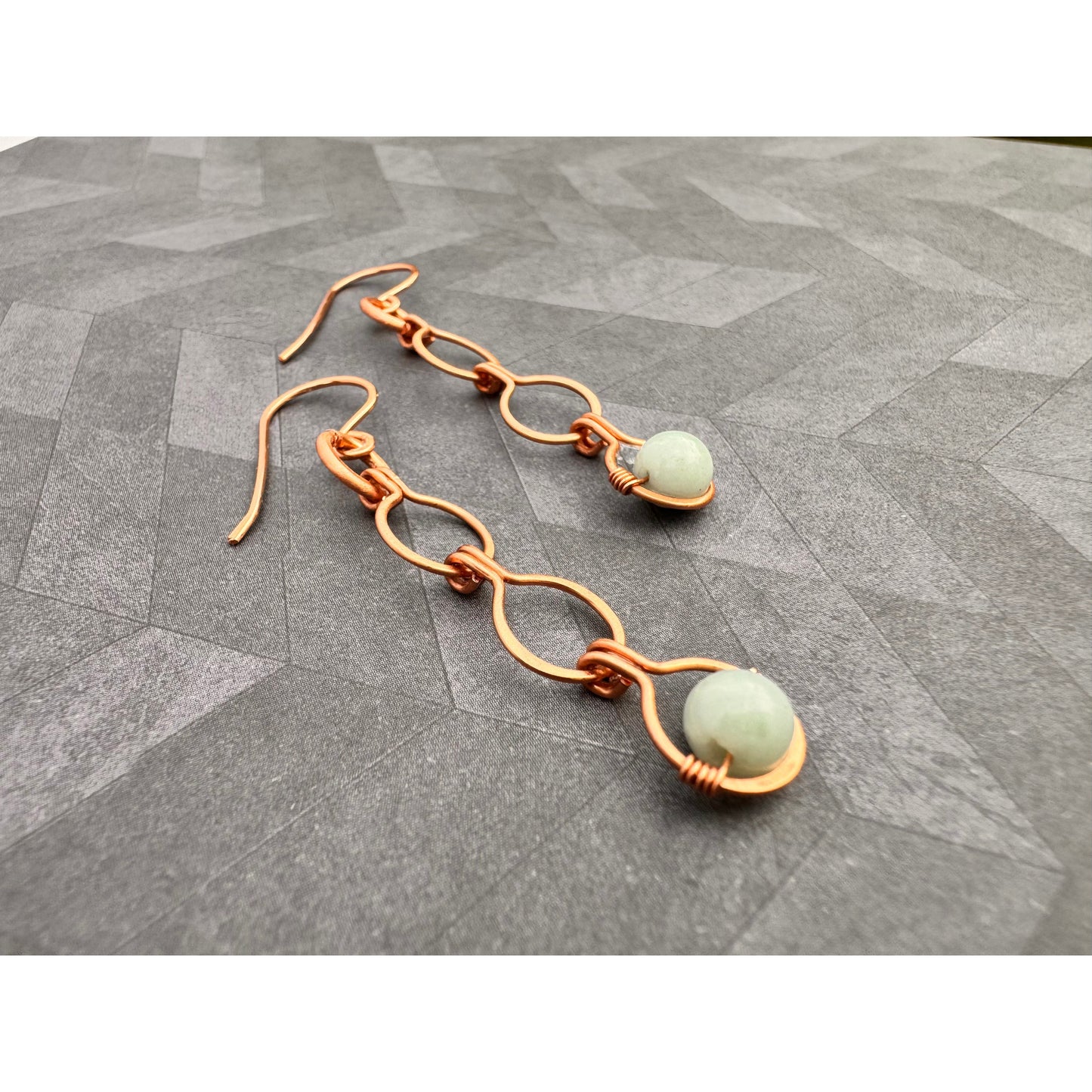 copper wire wrapped handmade earrings aquamarine accent gemstone bead