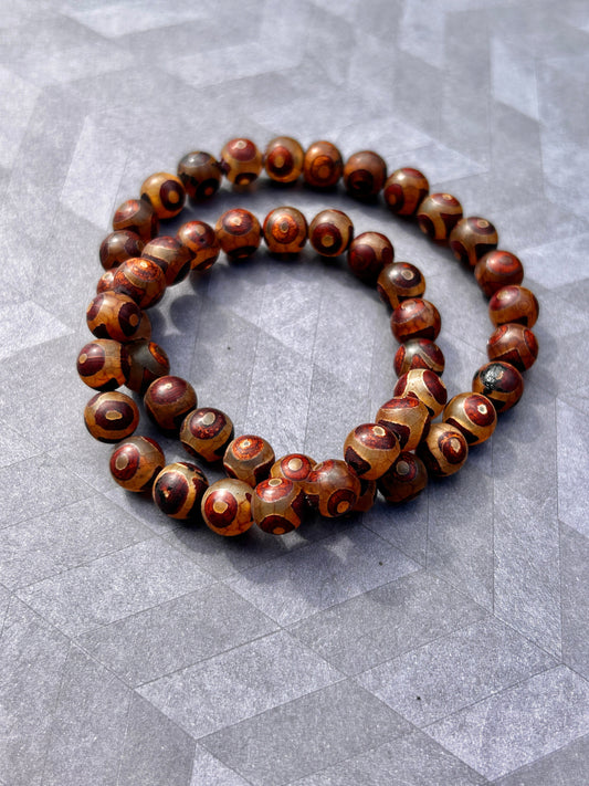 His & Hers Tibetan Agate stretch cord bracelets (red brown)