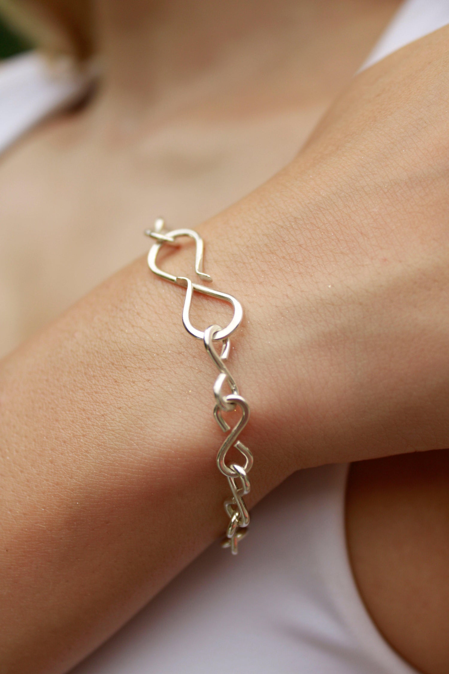 handmade in virginia sterling silver wire wrapped infinity bracelet with infinity clasp