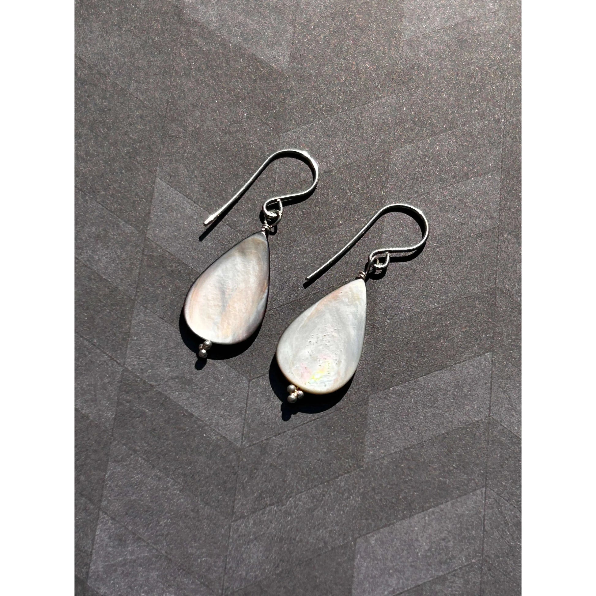 Mother of pearl teardrop sterling silver handmade earrings