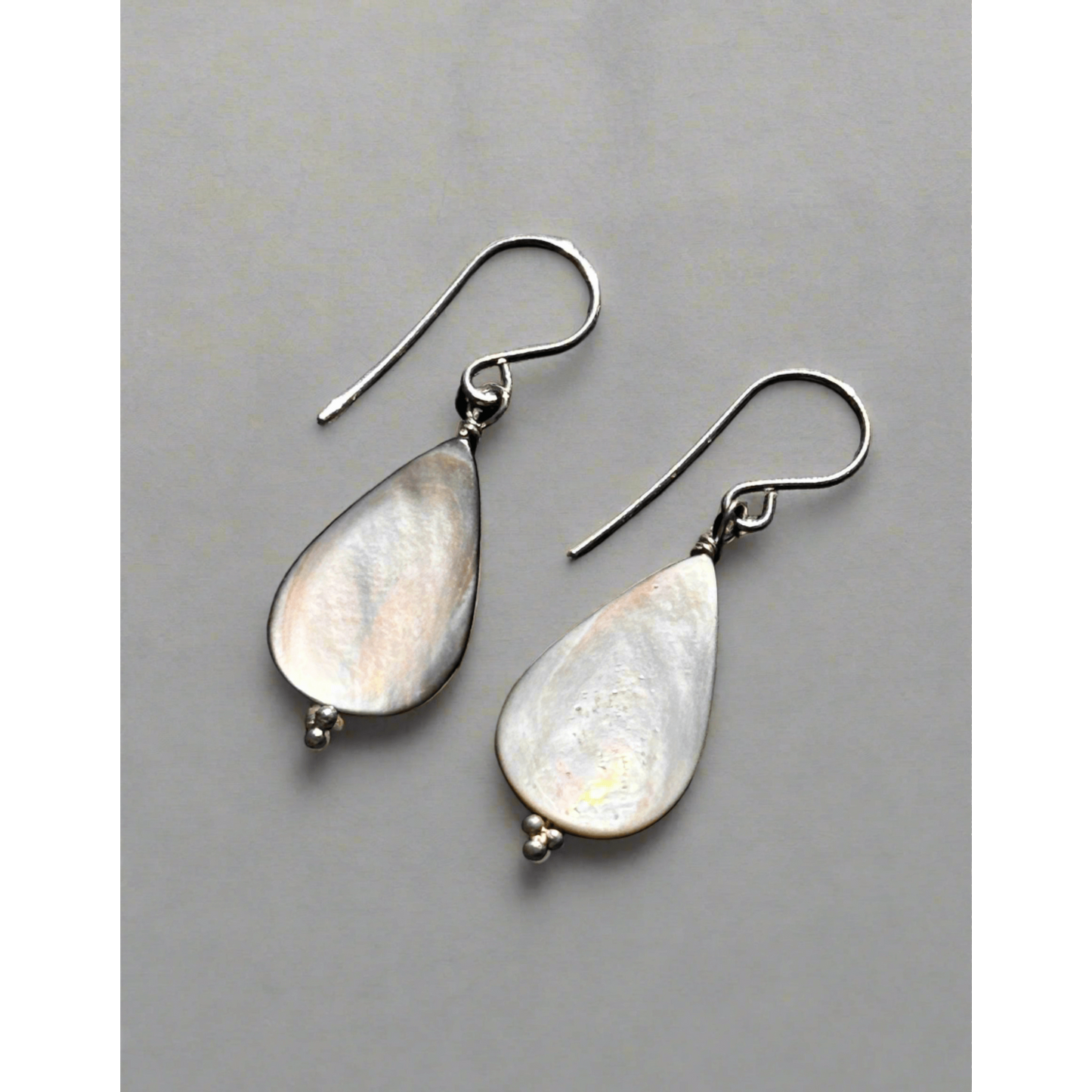 Mother of pearl teardrop sterling silver handmade earrings