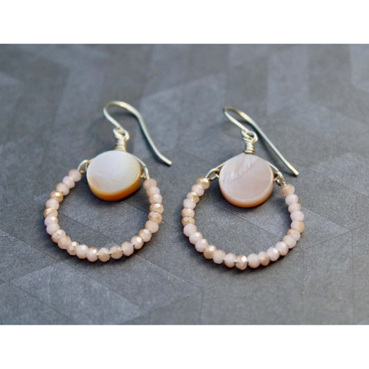 Mother-of-Pearl and Rose Quartz Hoop Earrings