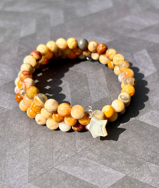 Multicolor Agate Memory Wire Bracelet with Mother-of-Pearl Star dangle