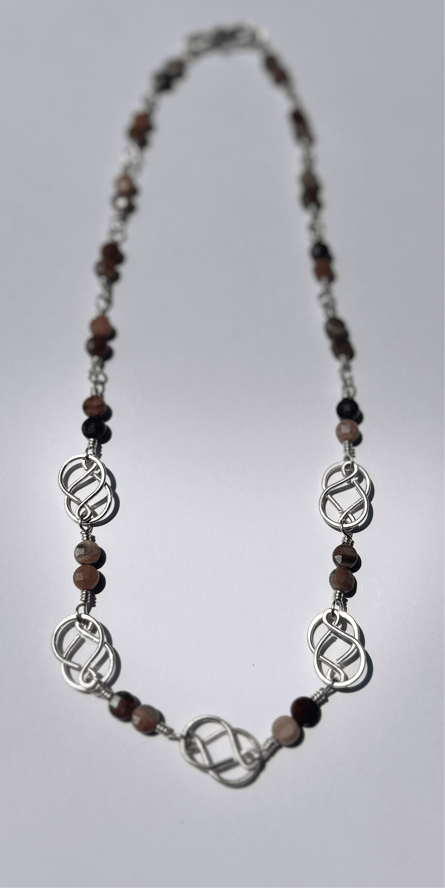 Handmade in Virginia wire wrapped sterling silver petrified wood beaded necklace