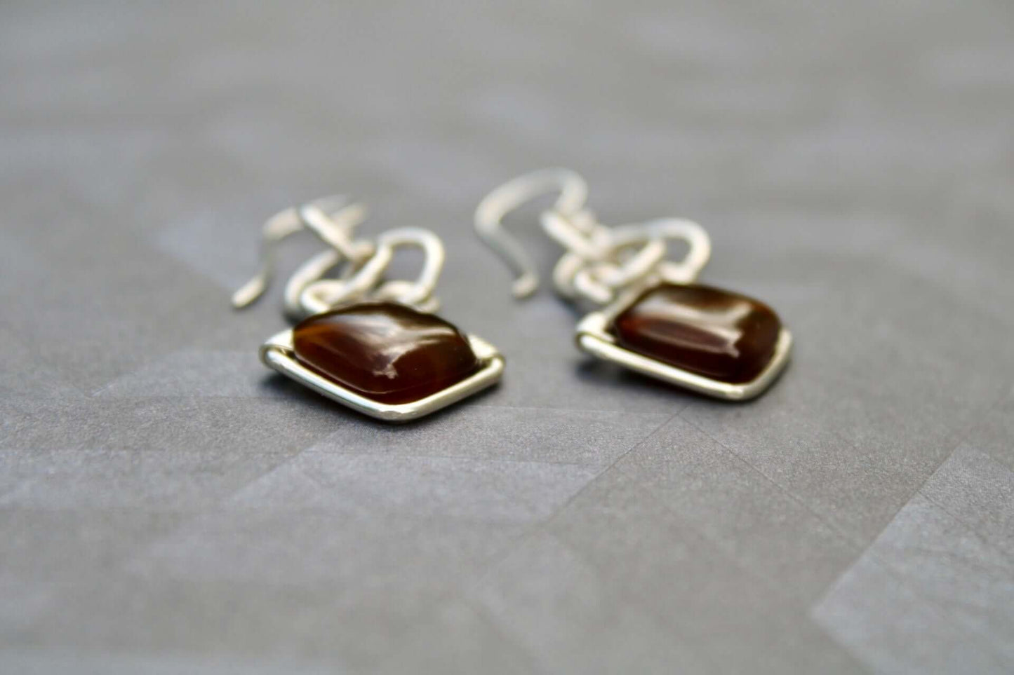 Sterling Silver Chain-mail style earrings with Brown Agate Gemstones