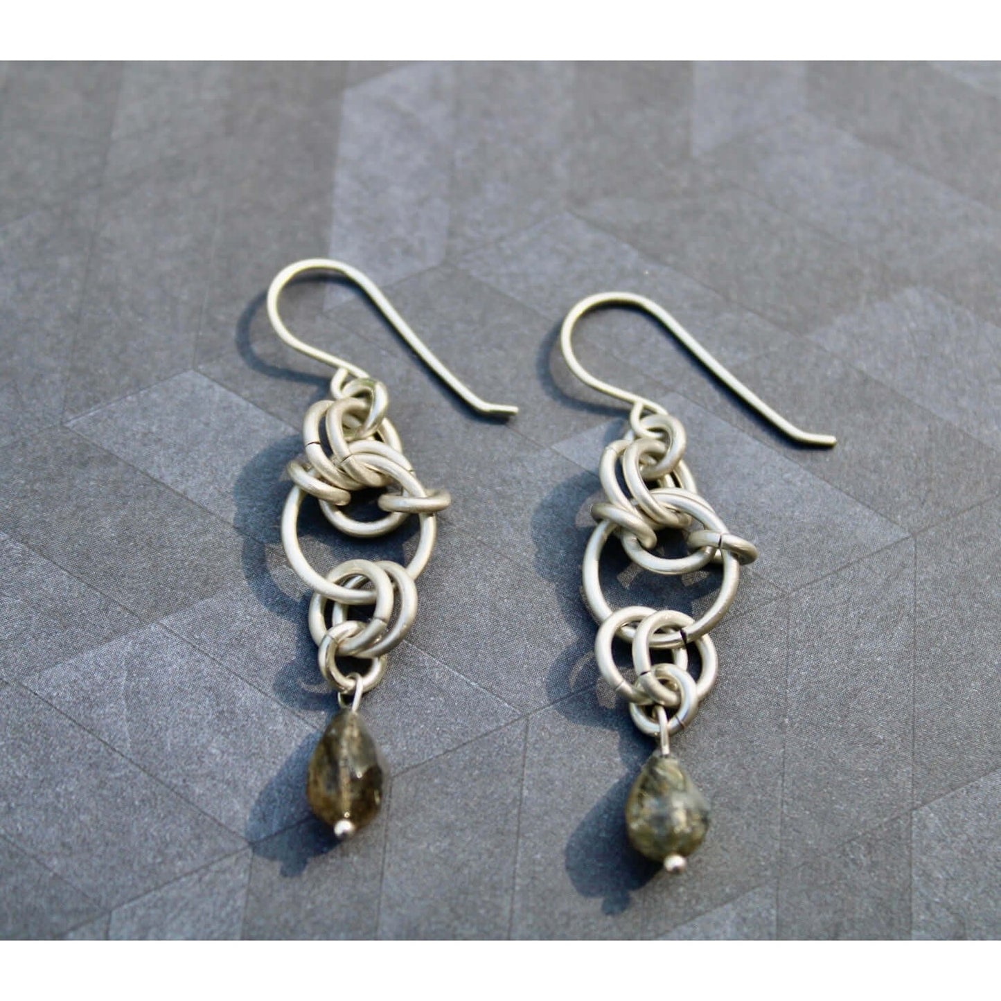 Artisan handmade chainmaille sterling silver earrings labradorite