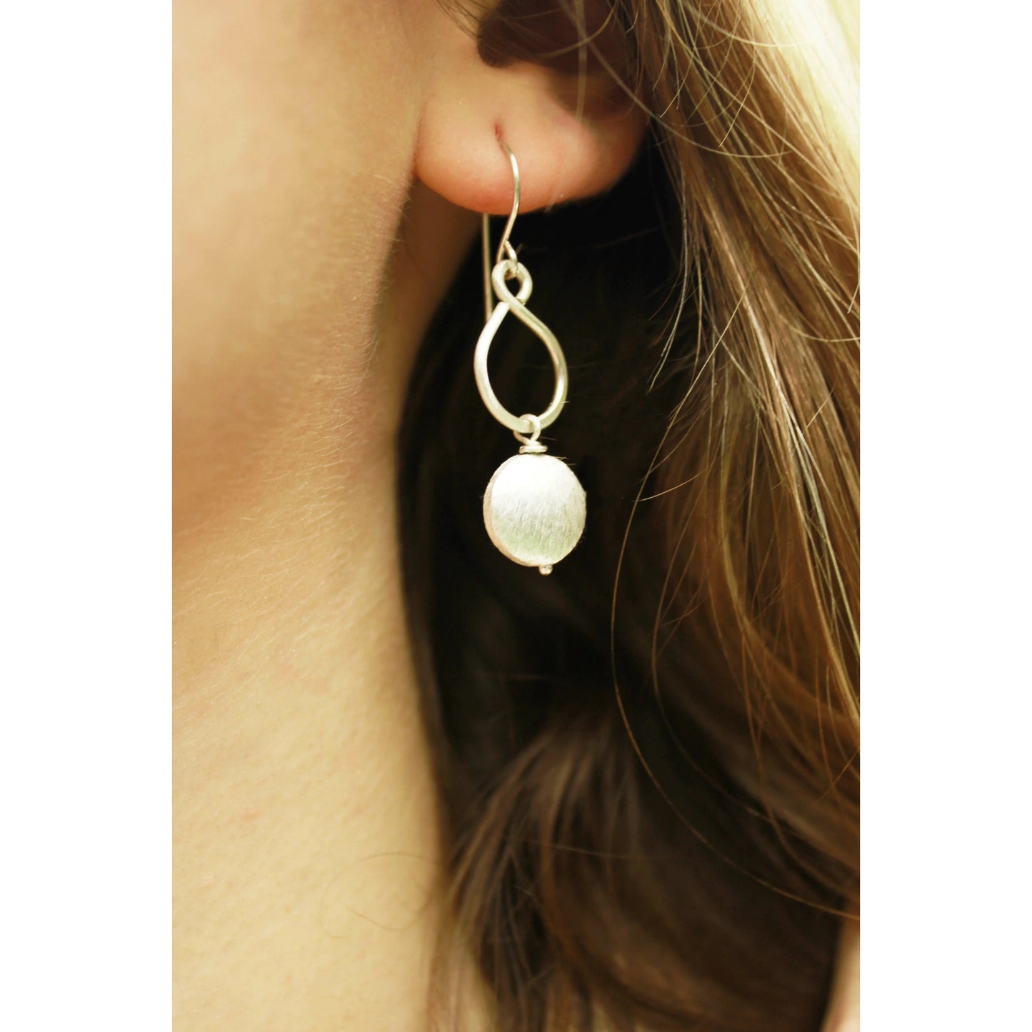 Sterling Silver Figure-8 Earrings with silver coin beads