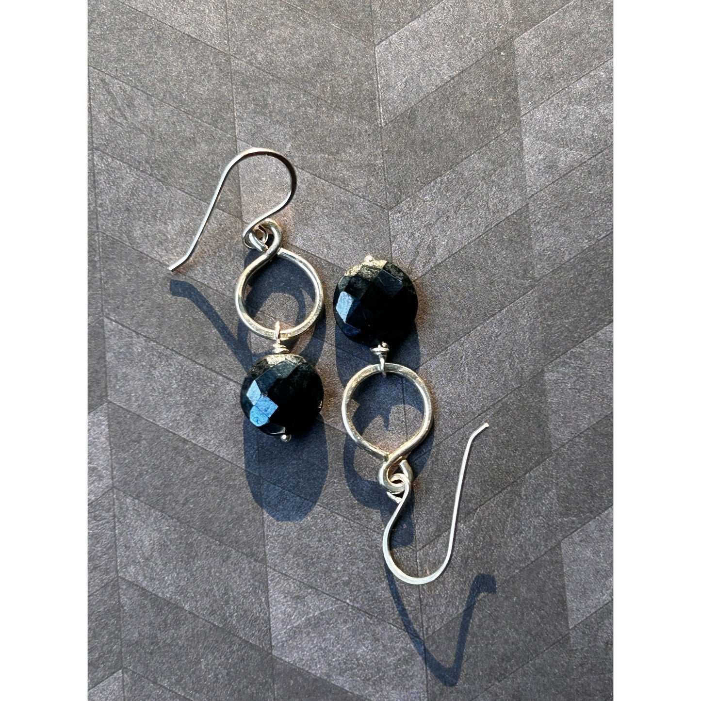 Sterling Silver Figure-8 earrings featuring Midnight Faceted Spinel Gemstone