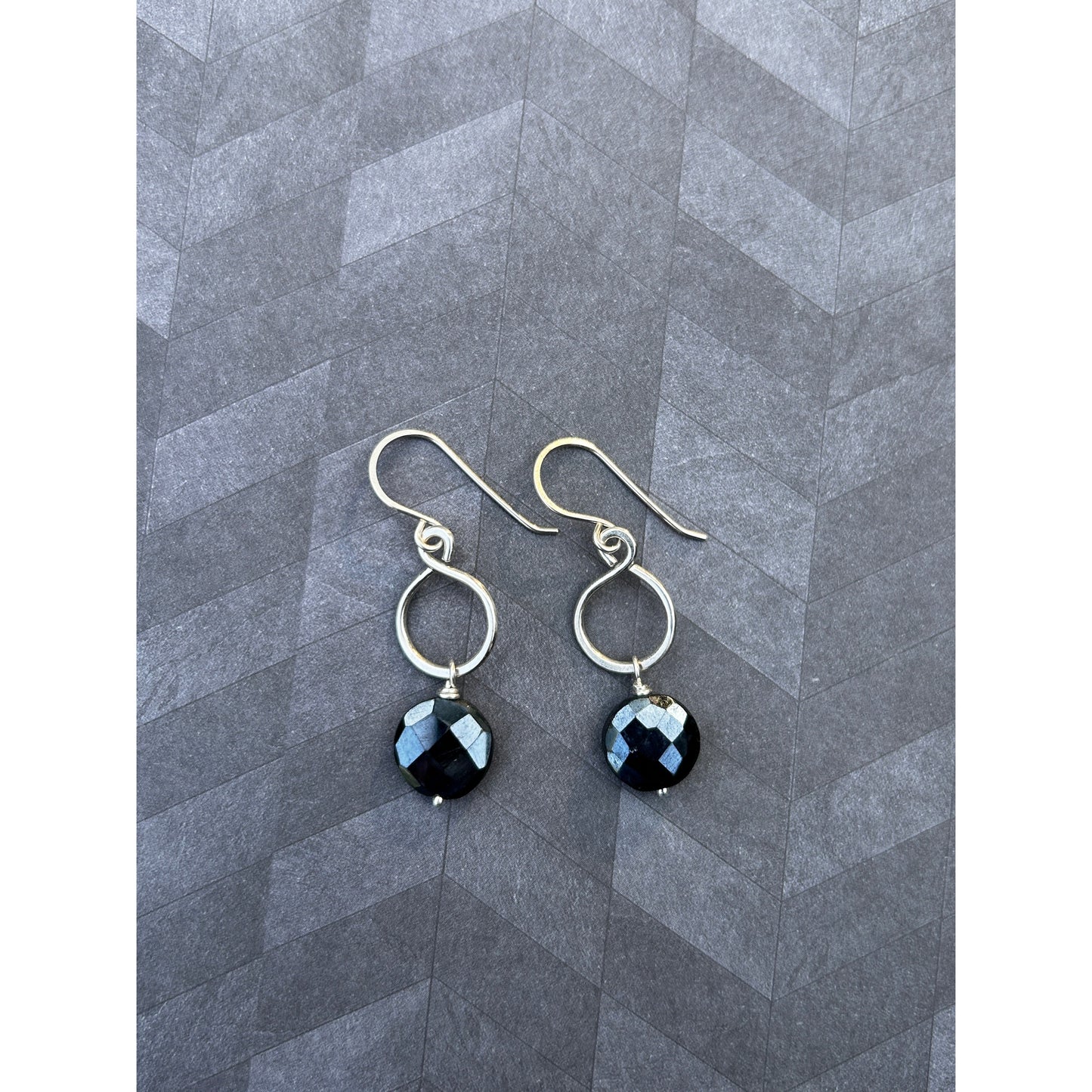 Sterling Silver Figure-8 earrings featuring Midnight Faceted Spinel Gemstone