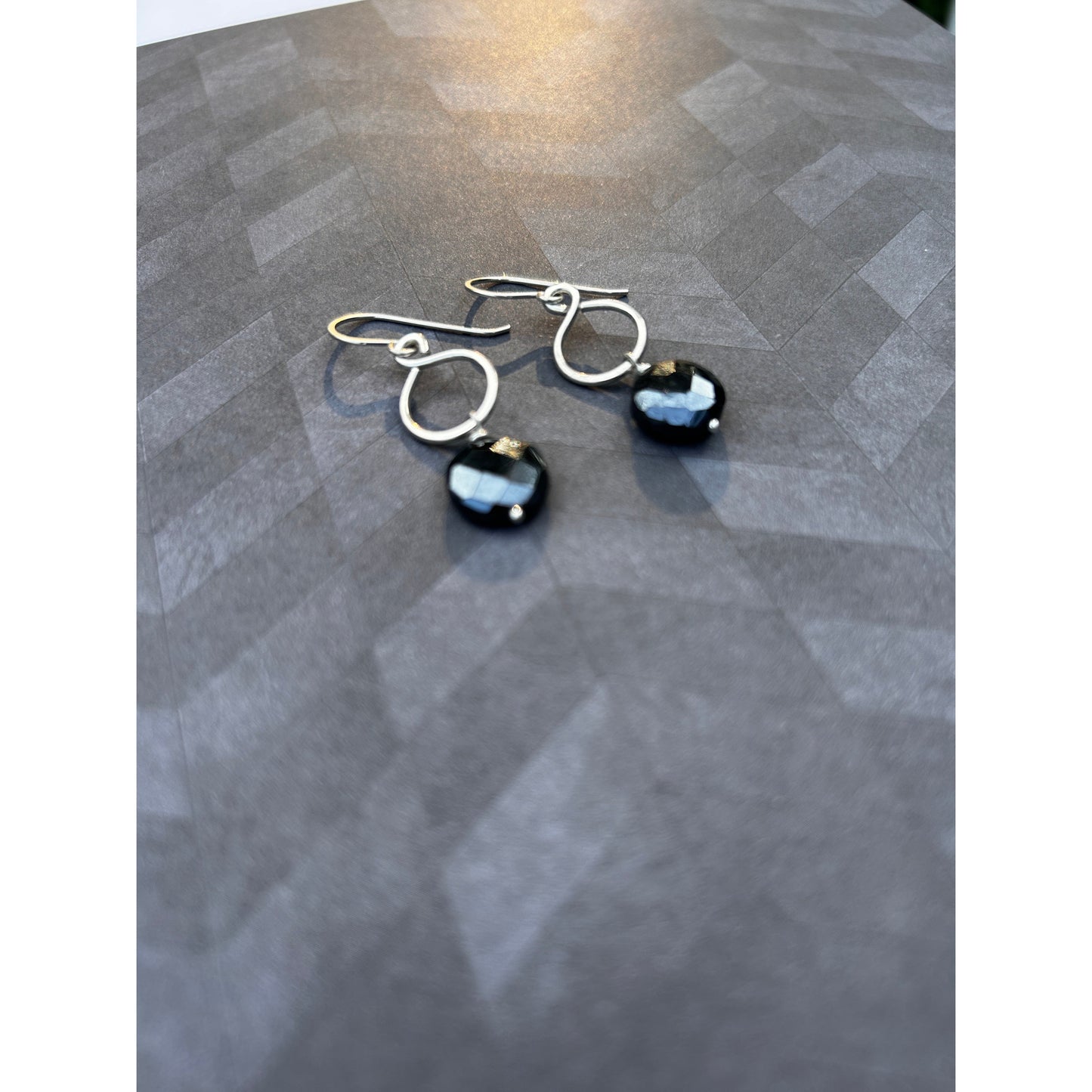 Sterling Silver Figure-8 earrings featuring Midnight Faceted Spinel Gemstone