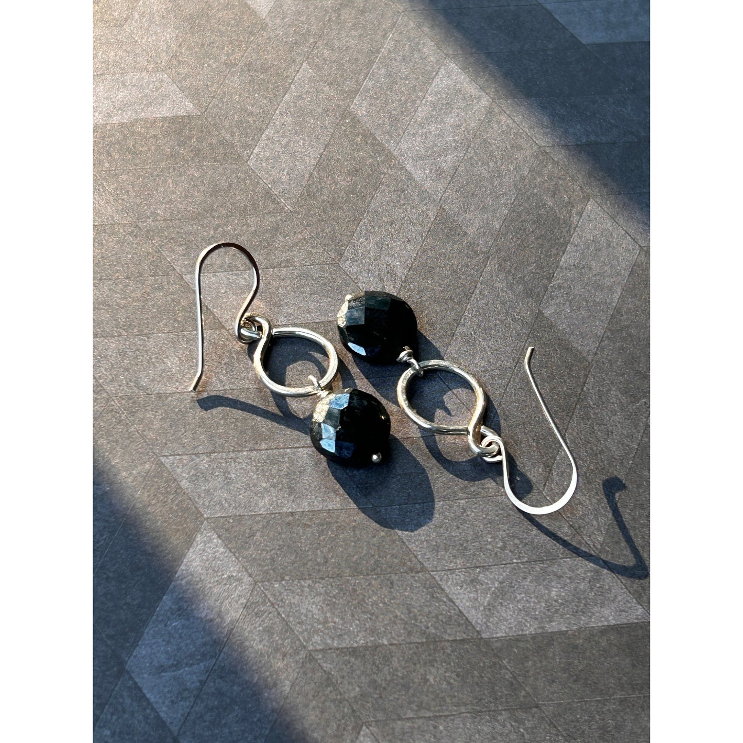 Sterling Silver Figure-8 earrings featuring Midnight Faceted Spinel Gemstone