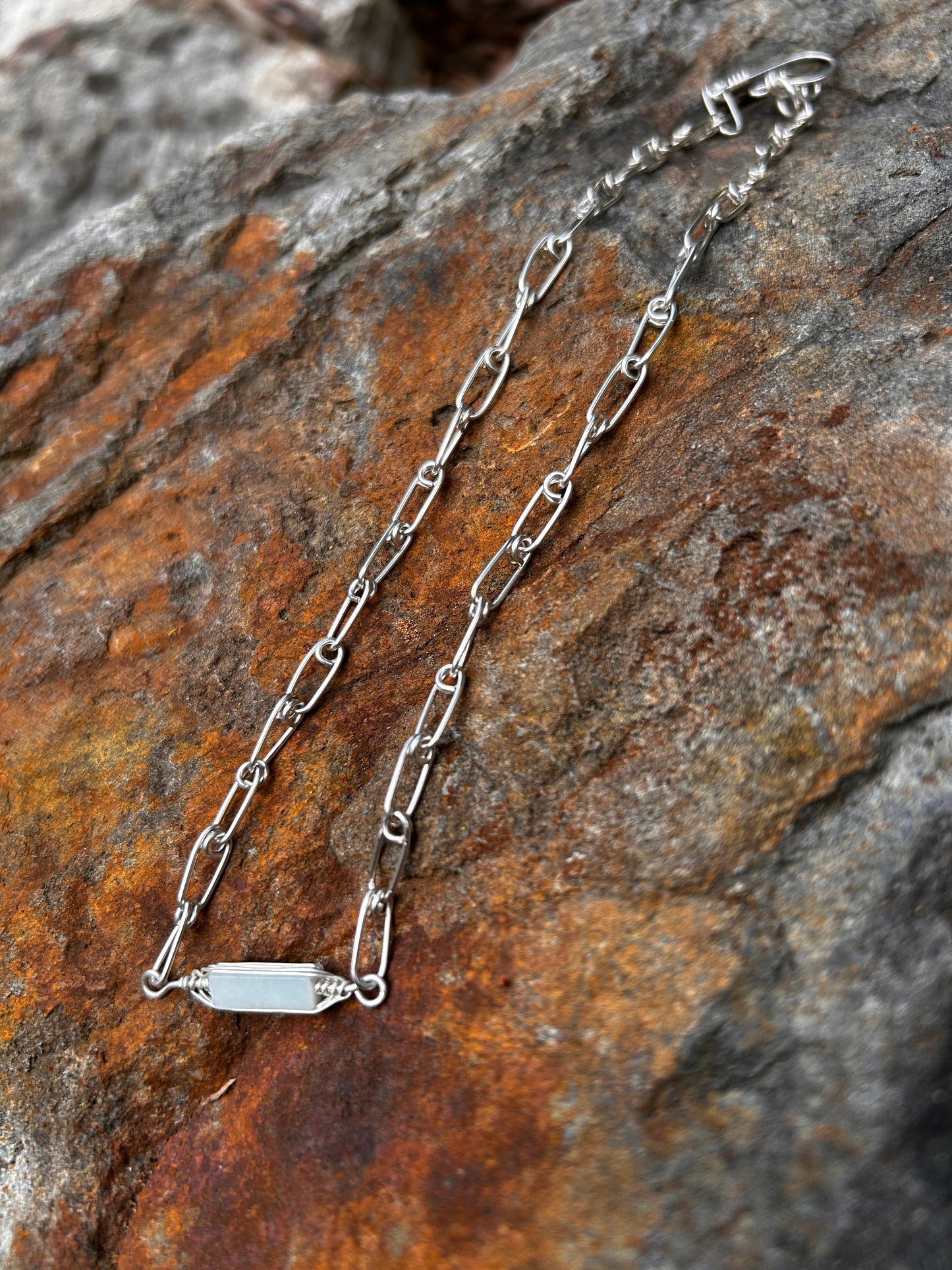 Sterling silver paper-clip chain necklace without amazonite