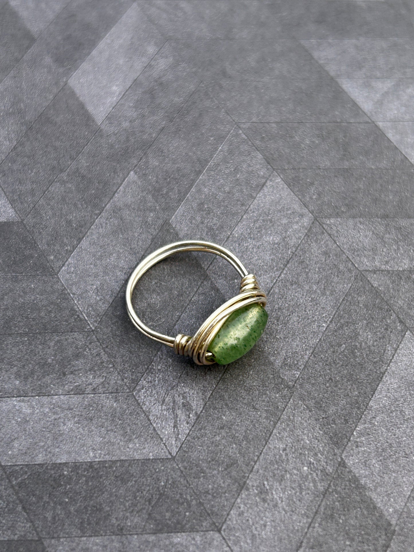 Sterling Silver Wire Wrapped Green Aventurine Ring