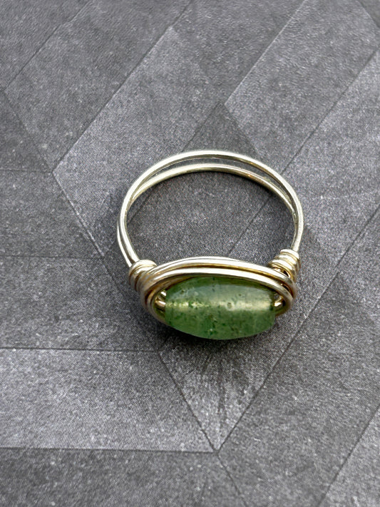 Sterling Silver Wire Wrapped Green Aventurine Ring