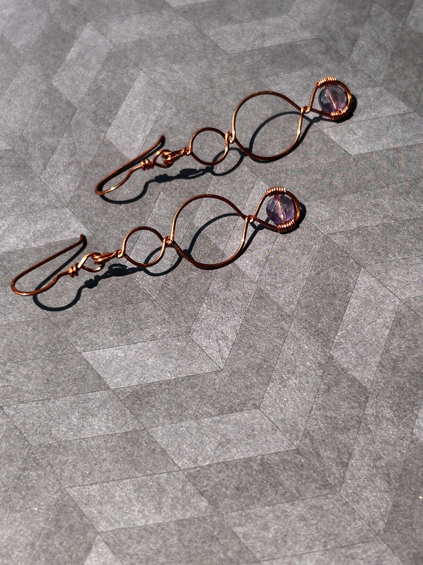 Triple Loop Copper Earrings with Amethyst