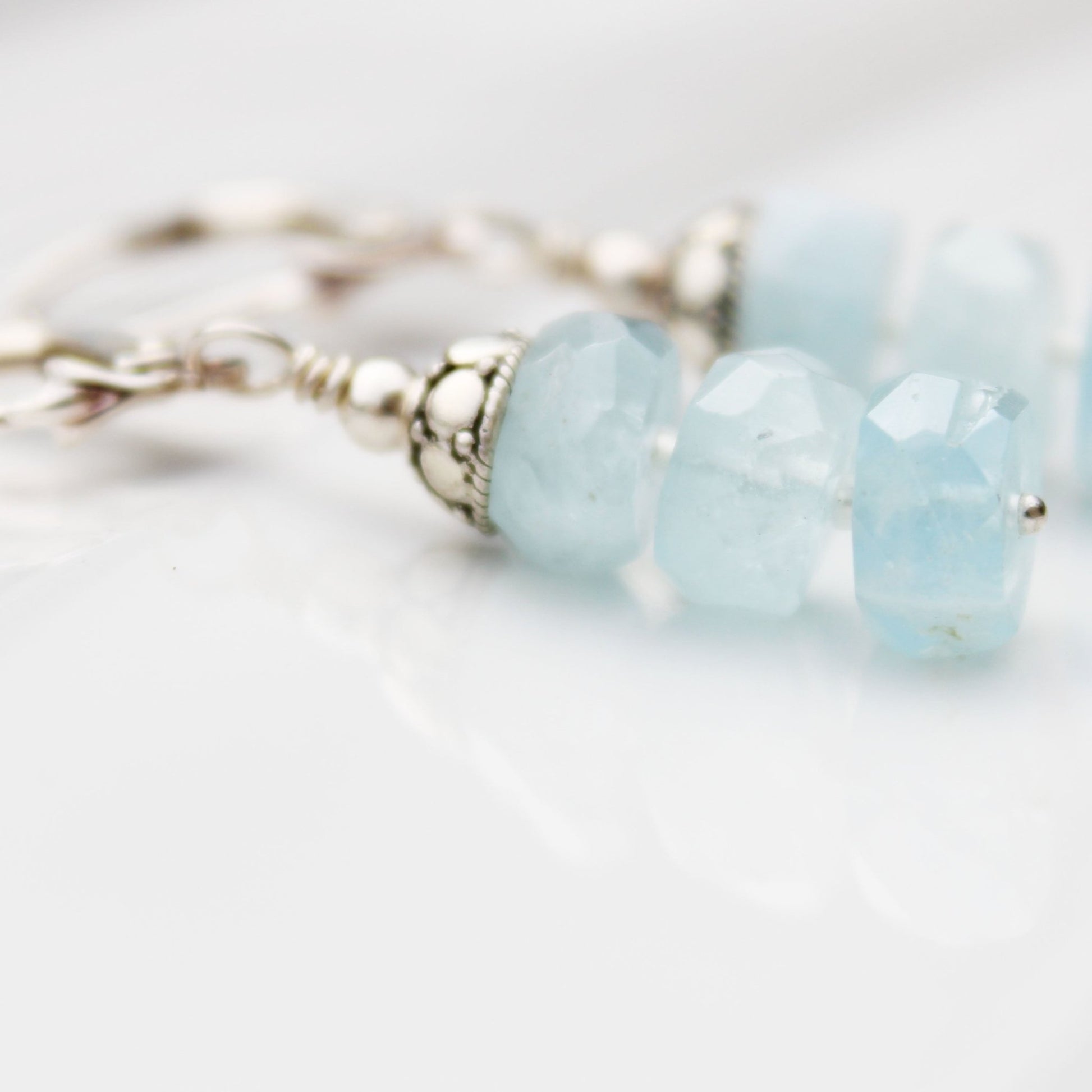 Sterling silver earrings with blue quartz rondelles handmade USA