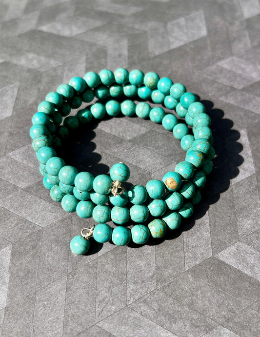 Turquoise Beaded Memory Wire Bracelet with bead dangles