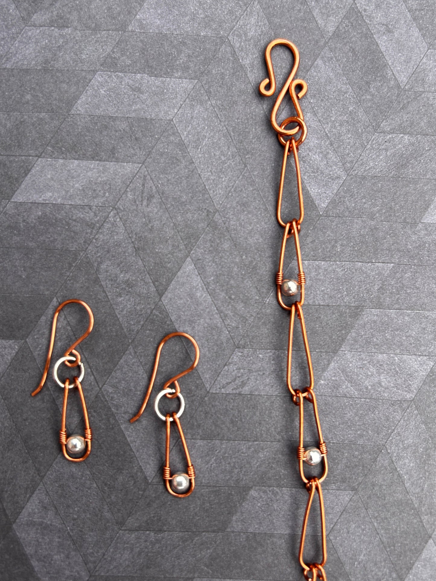 Two-toned Copper & Sterling Silver Bracelet and Earring Set