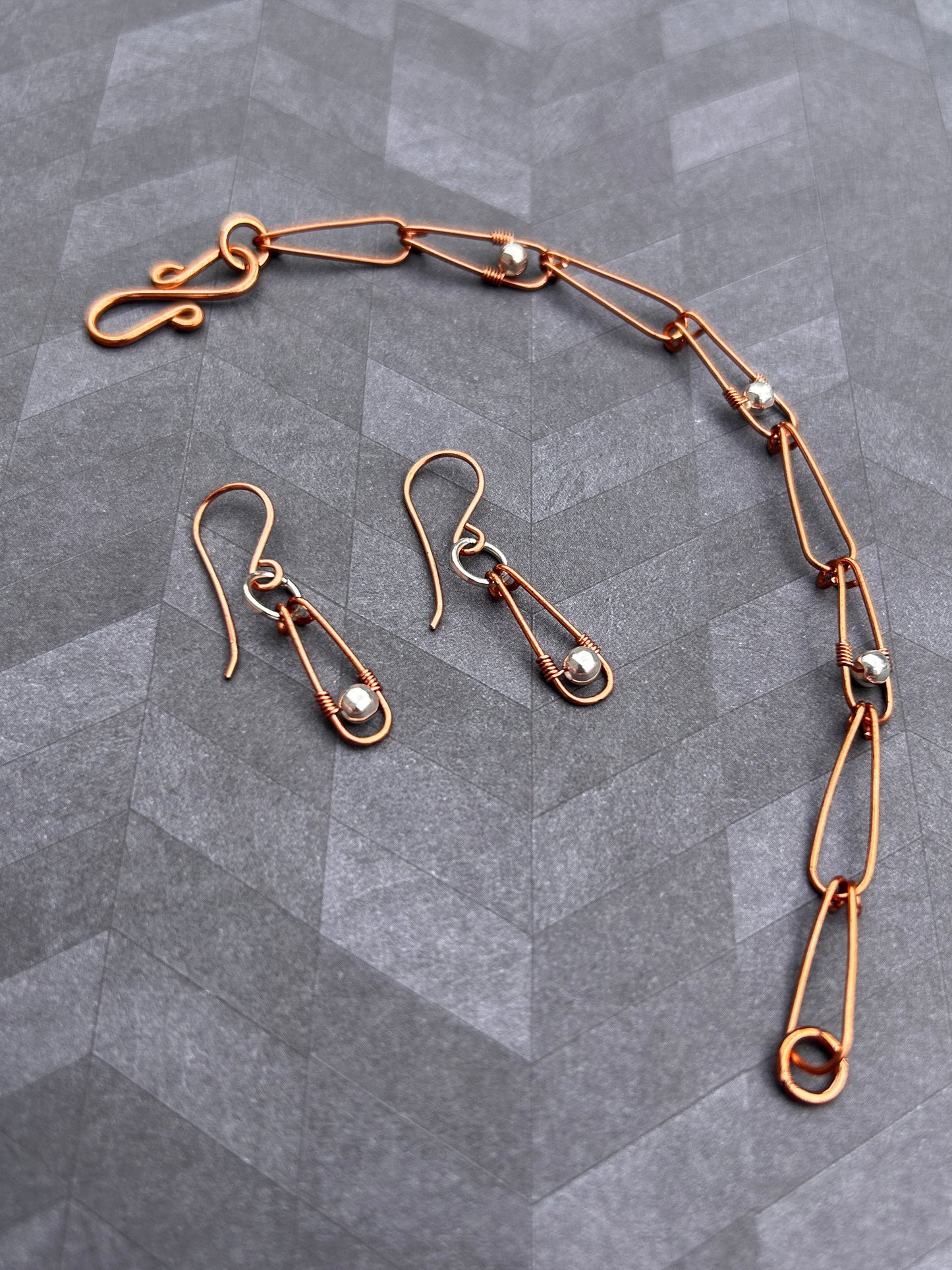 Two-toned Copper & Sterling Silver Bracelet and Earring Set