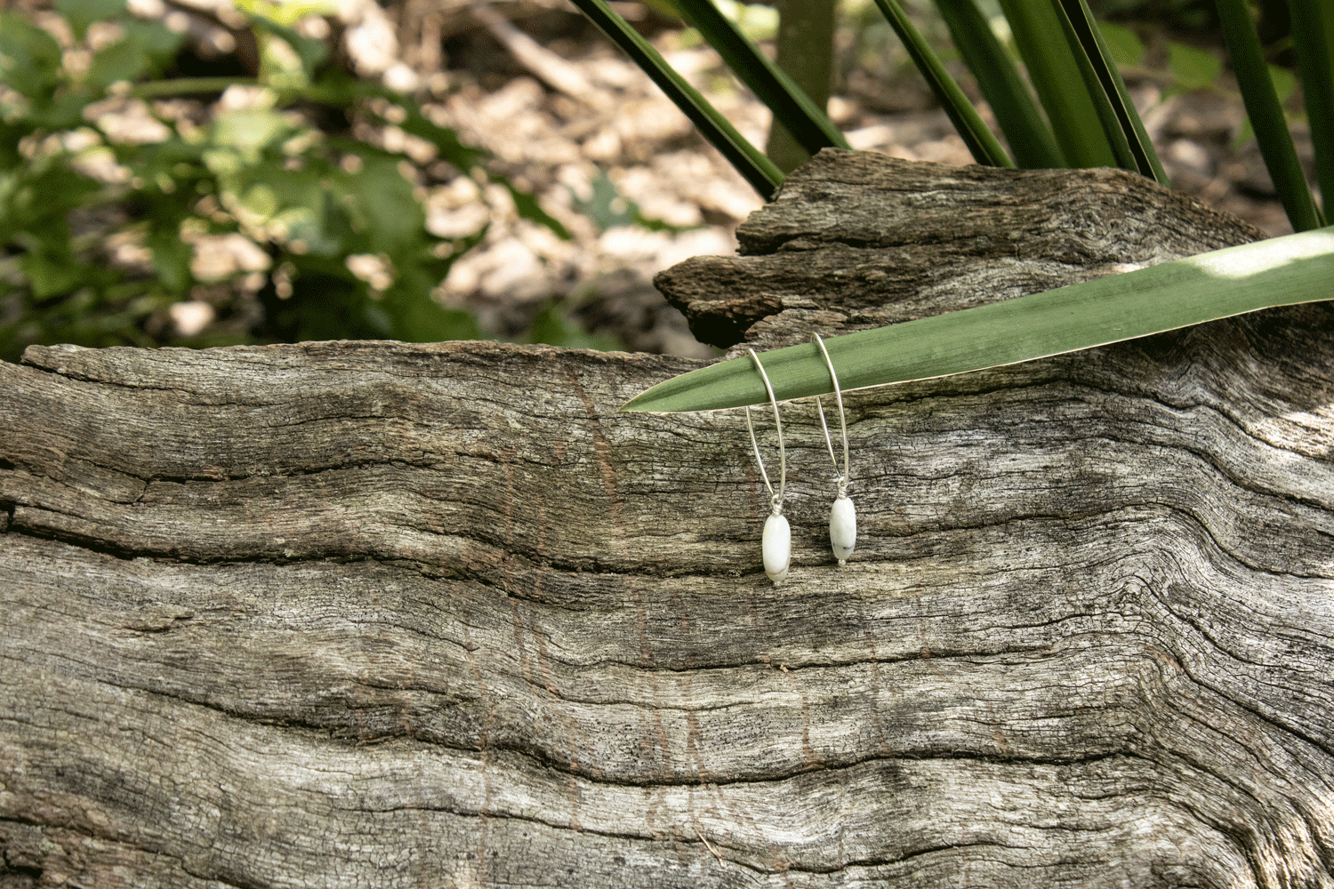 white amazonite teardrop wire wrapped sterling silver earrings