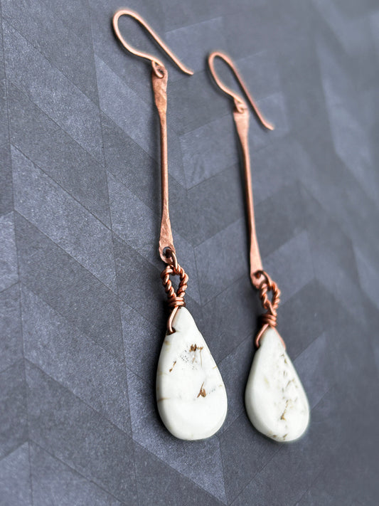 White Turquoise Copper Earrings