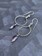 Wire wrapped hoop earrings in sterling silver with amethyst ombré drop gemstones handmade jewelry Virginia